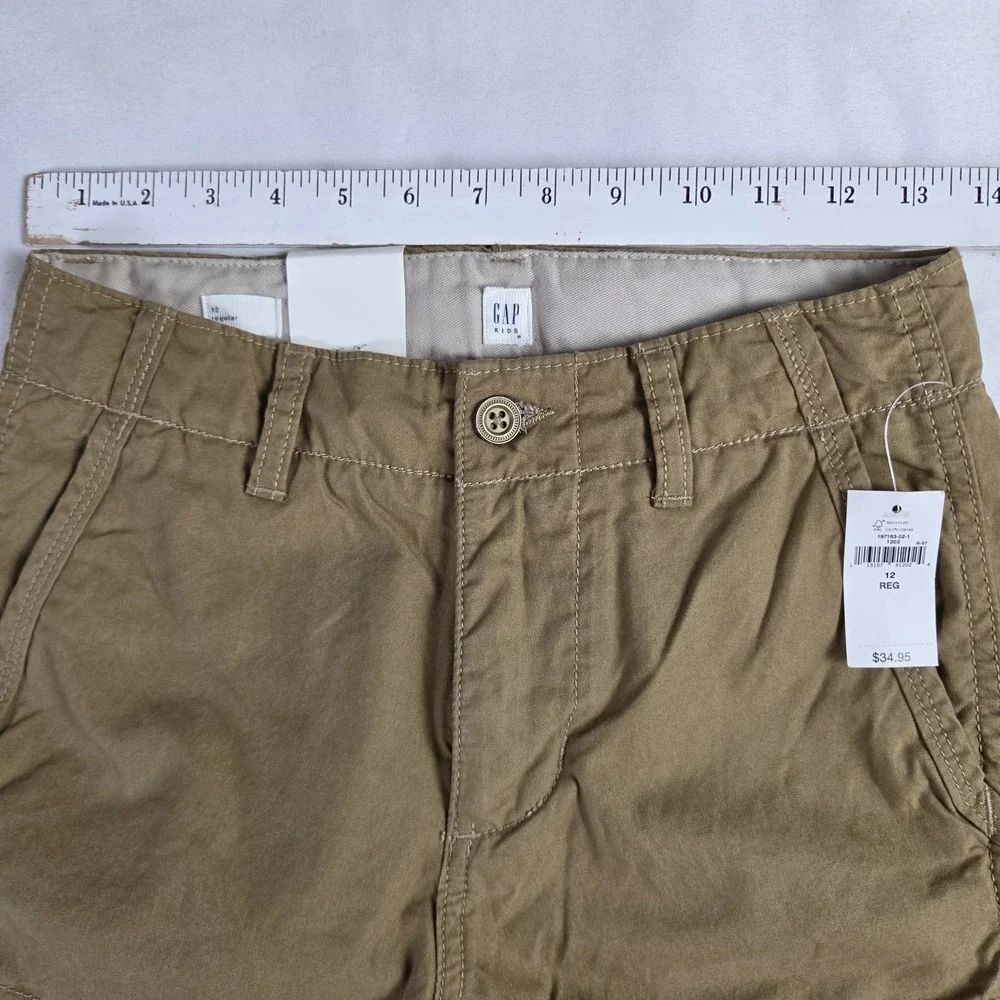 GAP KIDS Boys Cargo Utility Shorts Size 12 Brown Khaki Adjustable Waist Shorts